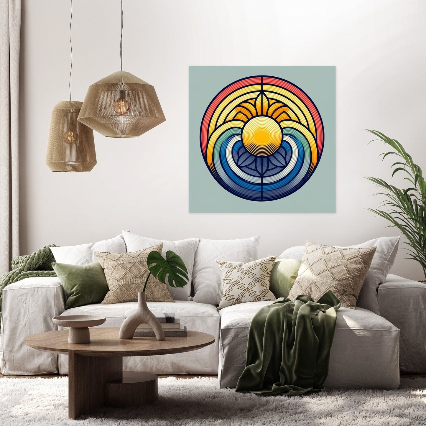 Sun and Rainbow Geometric Canvas