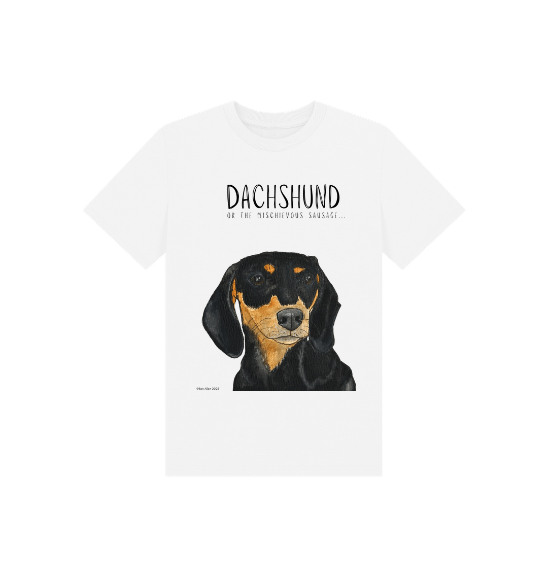 Mischievous Black & Tan Hot Dog Kids' T-Shirt – Small Pup, Big Attitude!