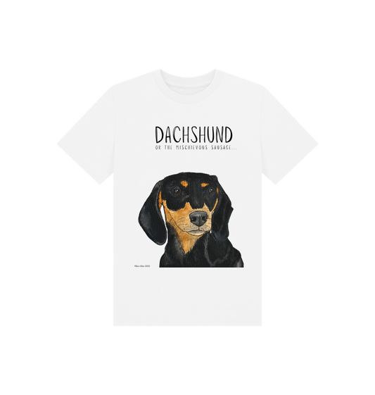 Mischievous Black & Tan Hot Dog Kids' T-Shirt – Small Pup, Big Attitude!