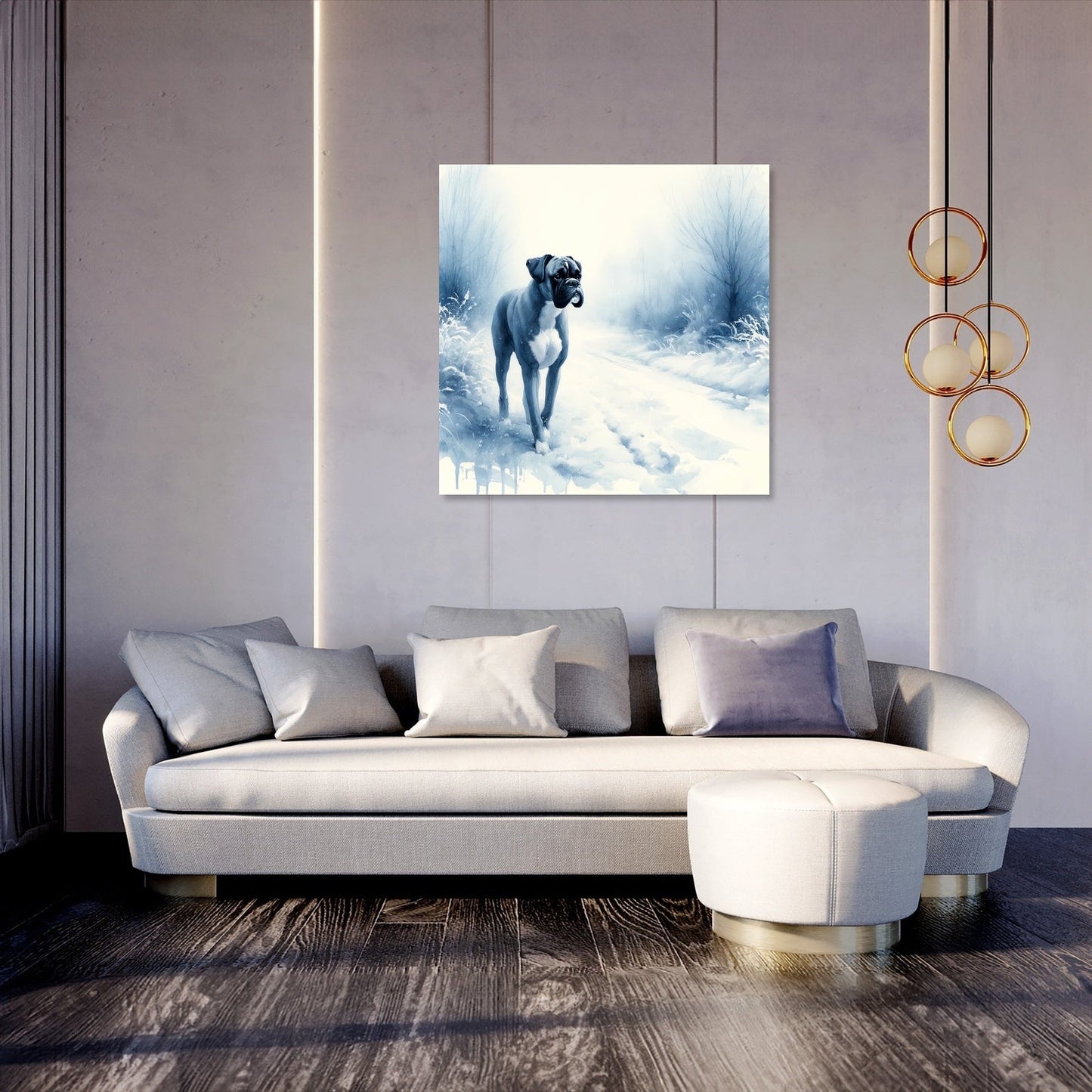 Boxer's Winter Walk Snowy Scene Canvas