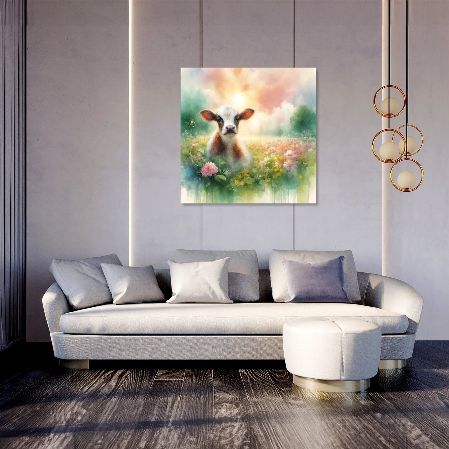 Pastel Meadow Cow Canvas