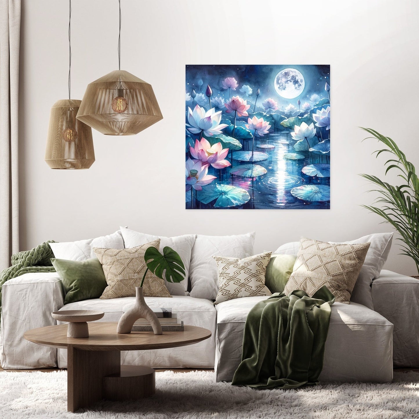 Moonlit Lotus Serenity Canvas