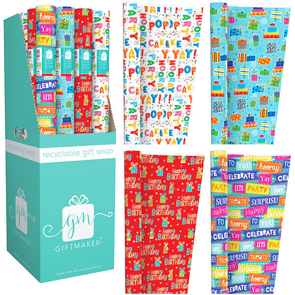 Happy Birthday Text Gift Wrapping Paper 3M Roll (4 Designs Available)