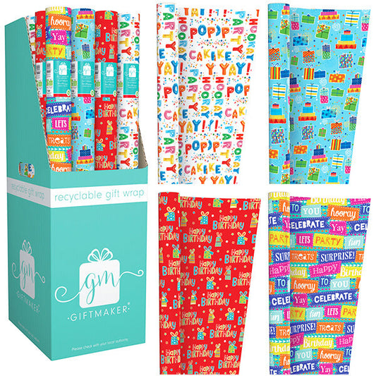 Happy Birthday Text Gift Wrapping Paper 3M Roll (4 Designs Available)