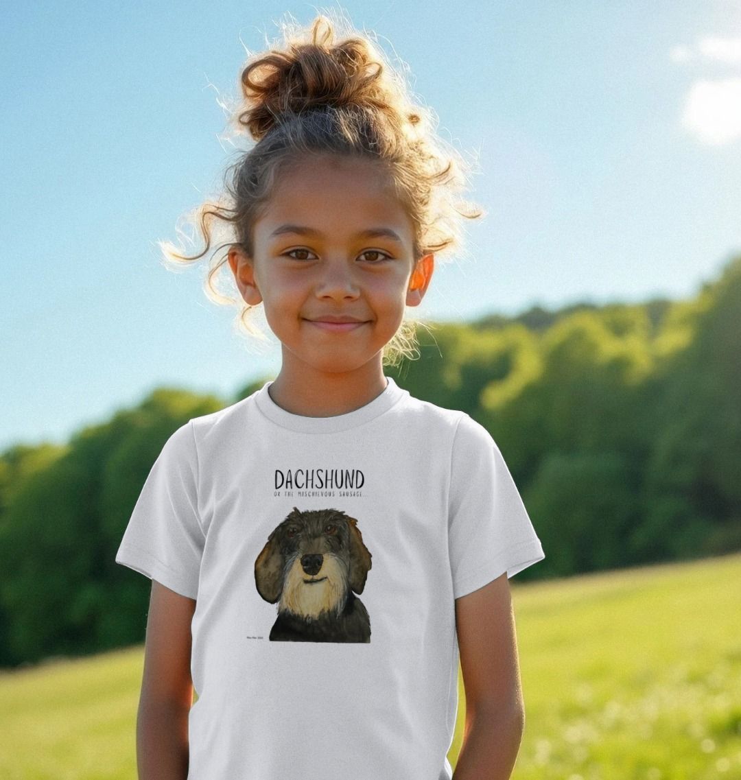 Mischievous Wire Haired Hot Dog Kids' T-Shirt – Small Pup, Big Attitude!