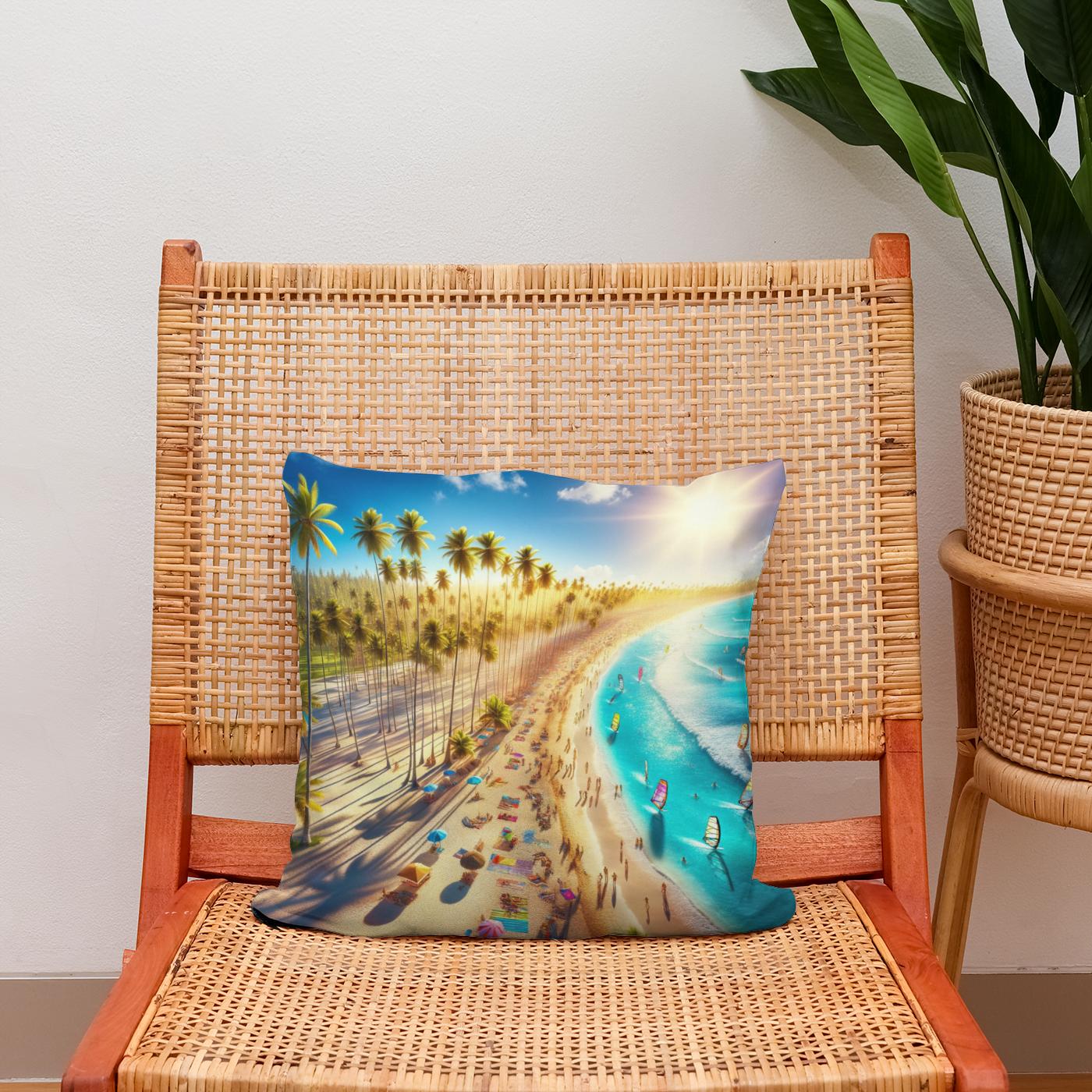 Summer Beach Panorama Cotton Cushion