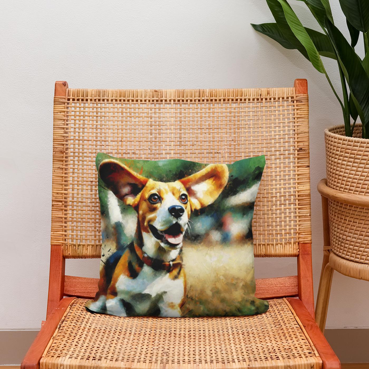 Joyful Beagle Escapade Cotton Cushion