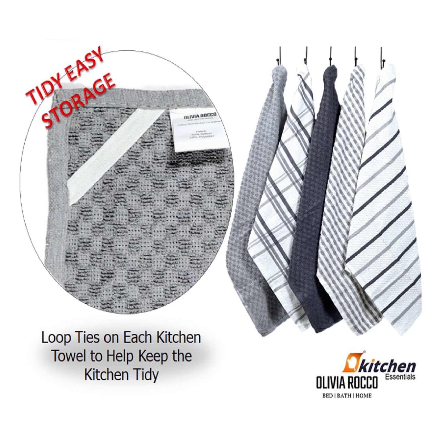 5 Pack Super Absorbent Check Quick Drying Cotton Terry Kitchen Tea Towels Durable Versatile Dish Towels for Home and Professional Use 45cm x 65cm by OLIVIA ROCCO