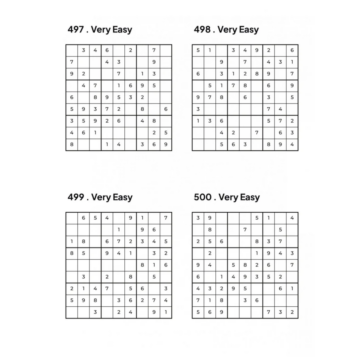 500 VERY EASY Sudoku Puzzles