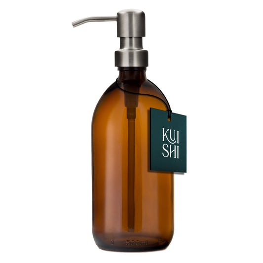 Amber Glass Dispenser Stainless Steel Pump