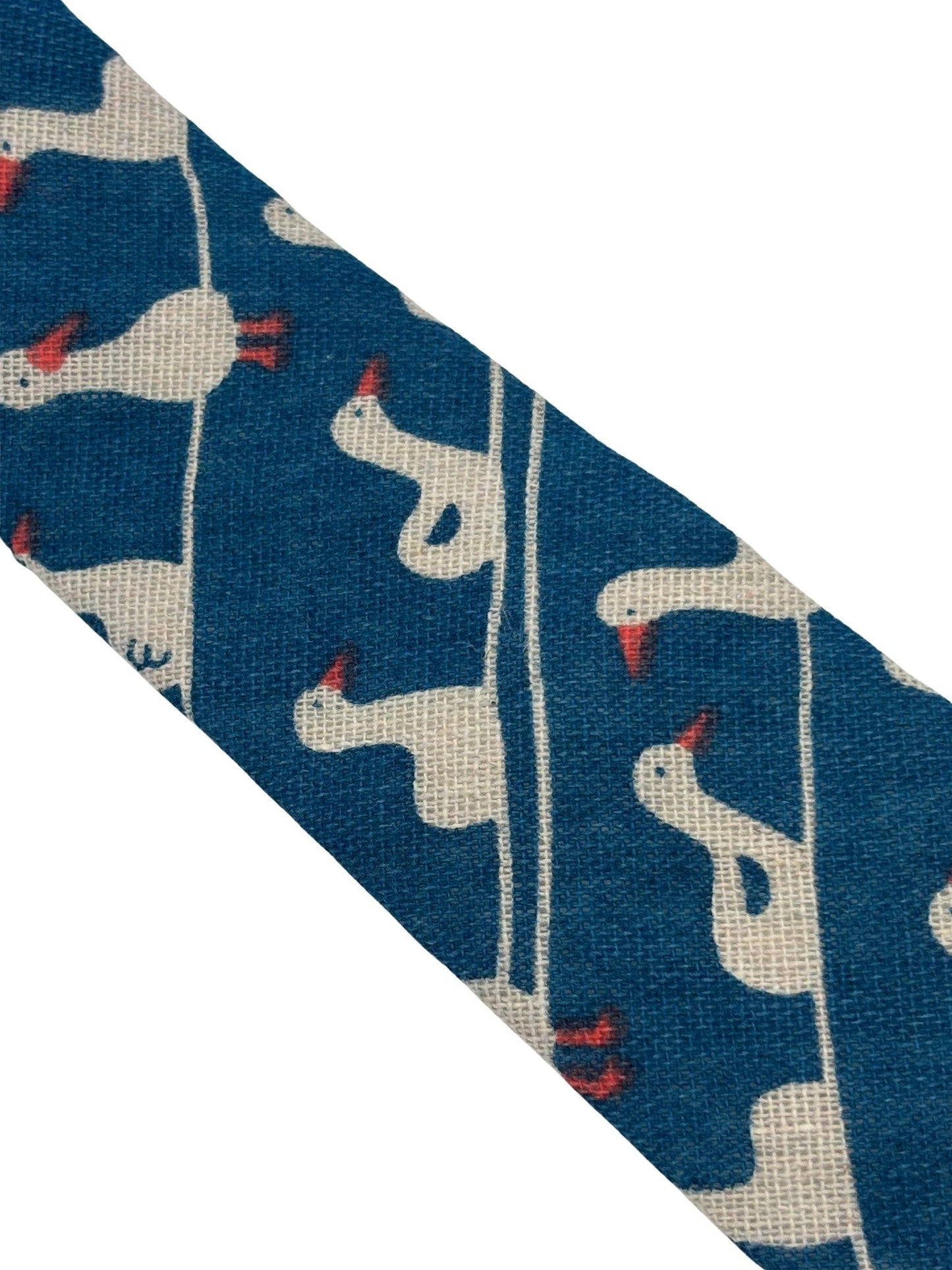 cobalt medium blue linen tie with white goose duck design