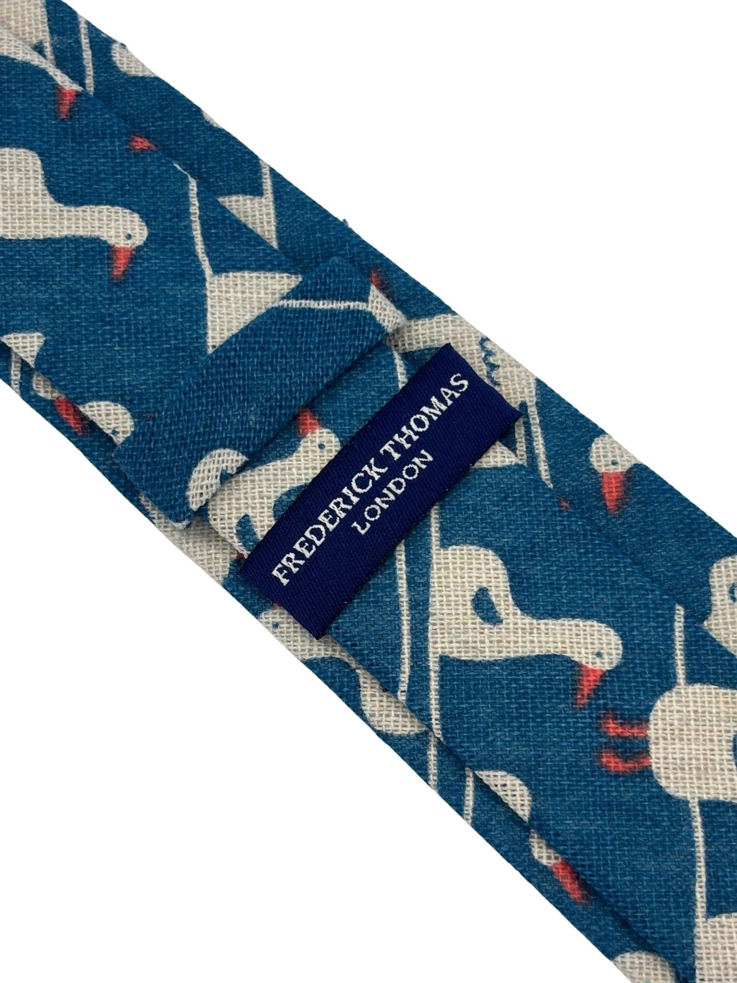 cobalt medium blue linen tie with white goose duck design