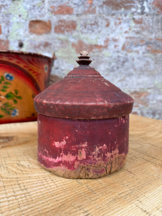 Vintage Tikka Box / Indian Red Box & Lid / Trinket Jewellery Storage Container C