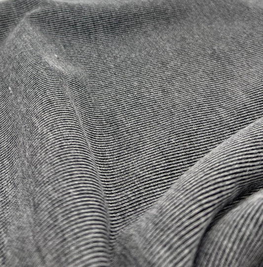 Grey Black Fine Rib Stretch Fabric