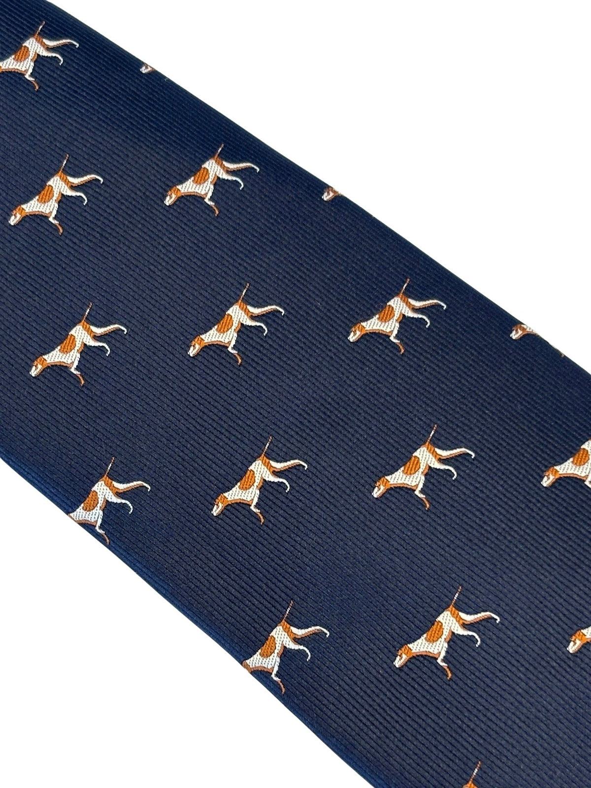 navy dark blue tie with pointer, hunting, hound,  gun dog design