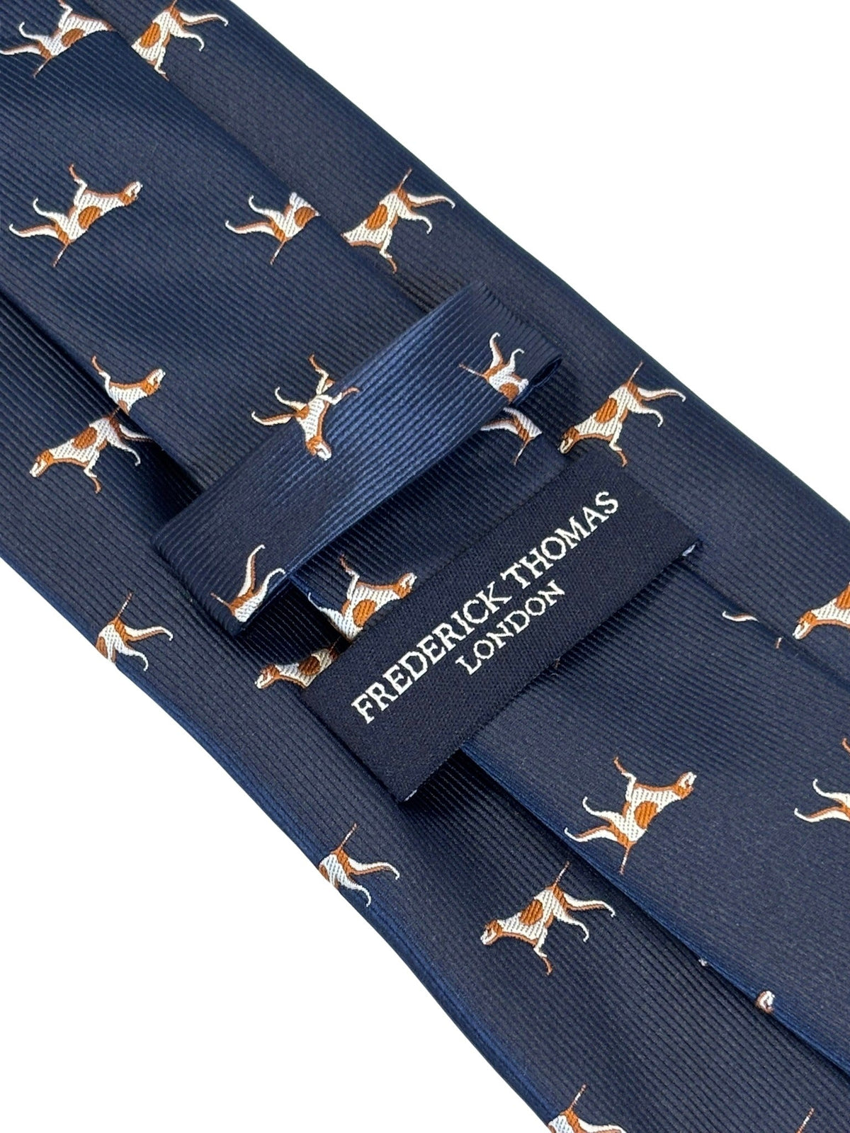 navy dark blue tie with pointer, hunting, hound,  gun dog design