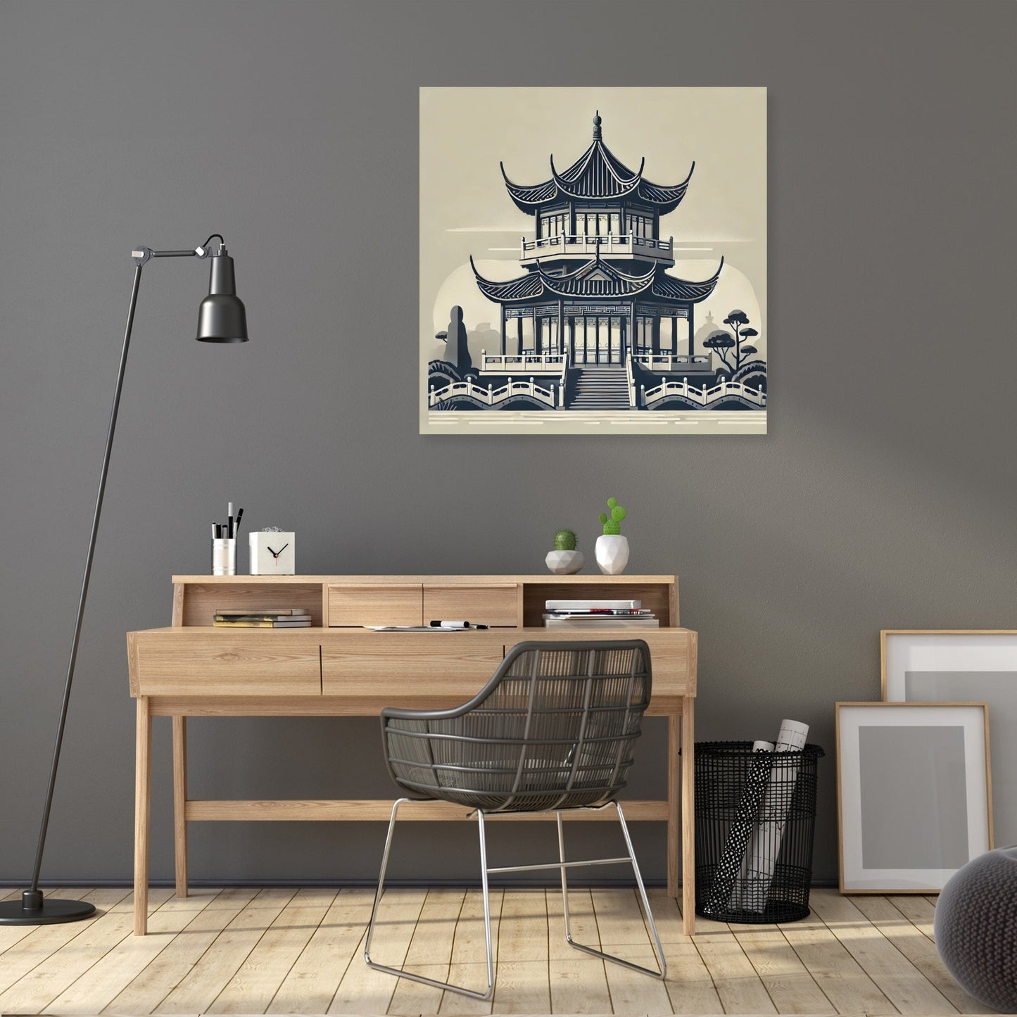 Monochrome Pagoda Canvas