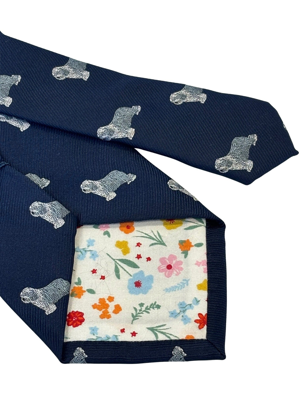 navy dark blue tie with Old english sheepdog dulux dog design