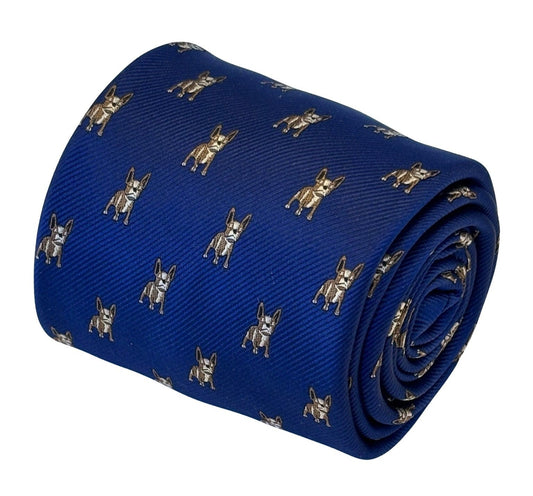 royal blue tie with french Bulldog design