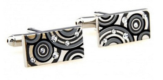 silver, black and grey circular cufflinks
