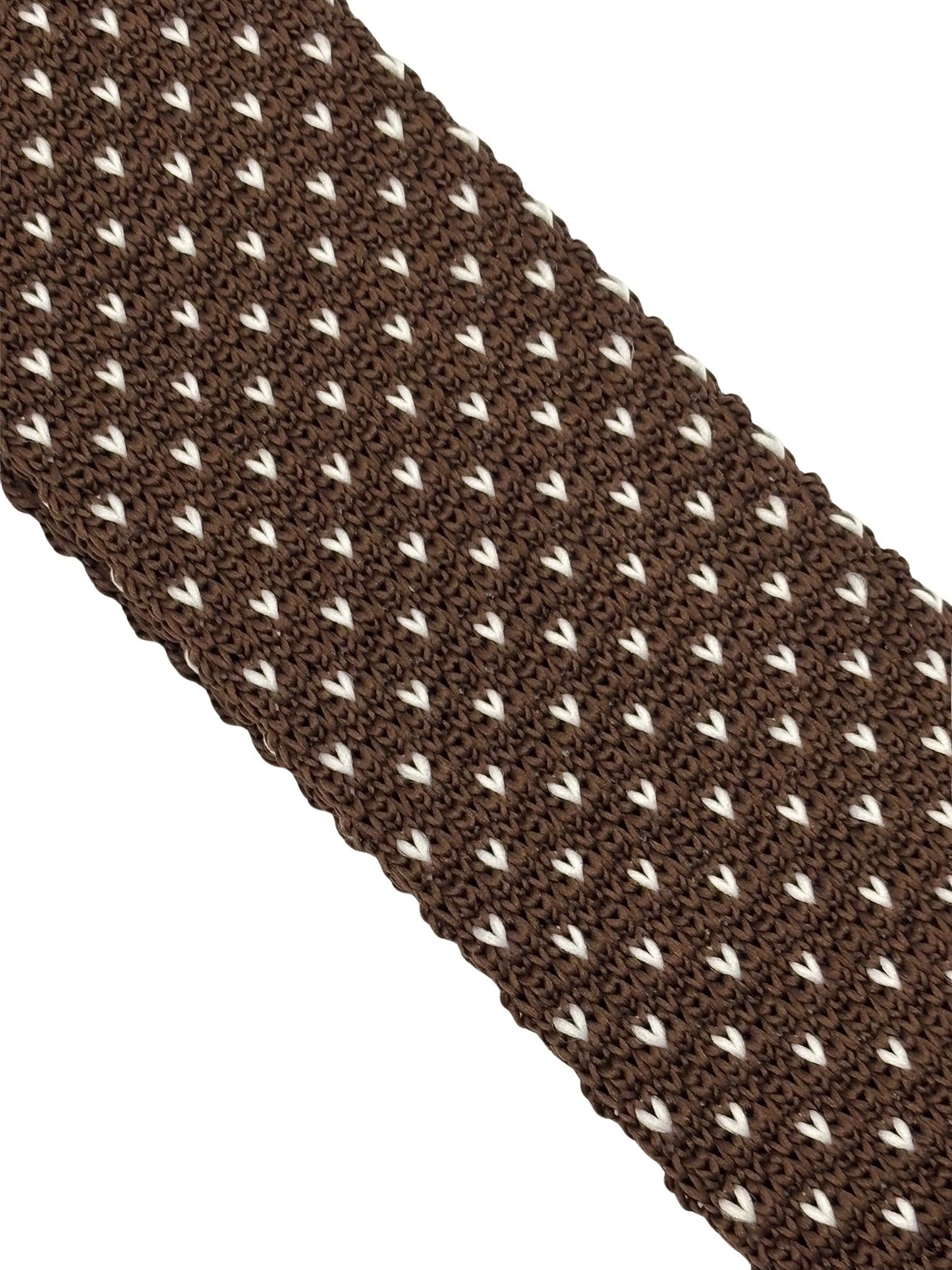 knitted tie in  chocolate brown with white pin spots