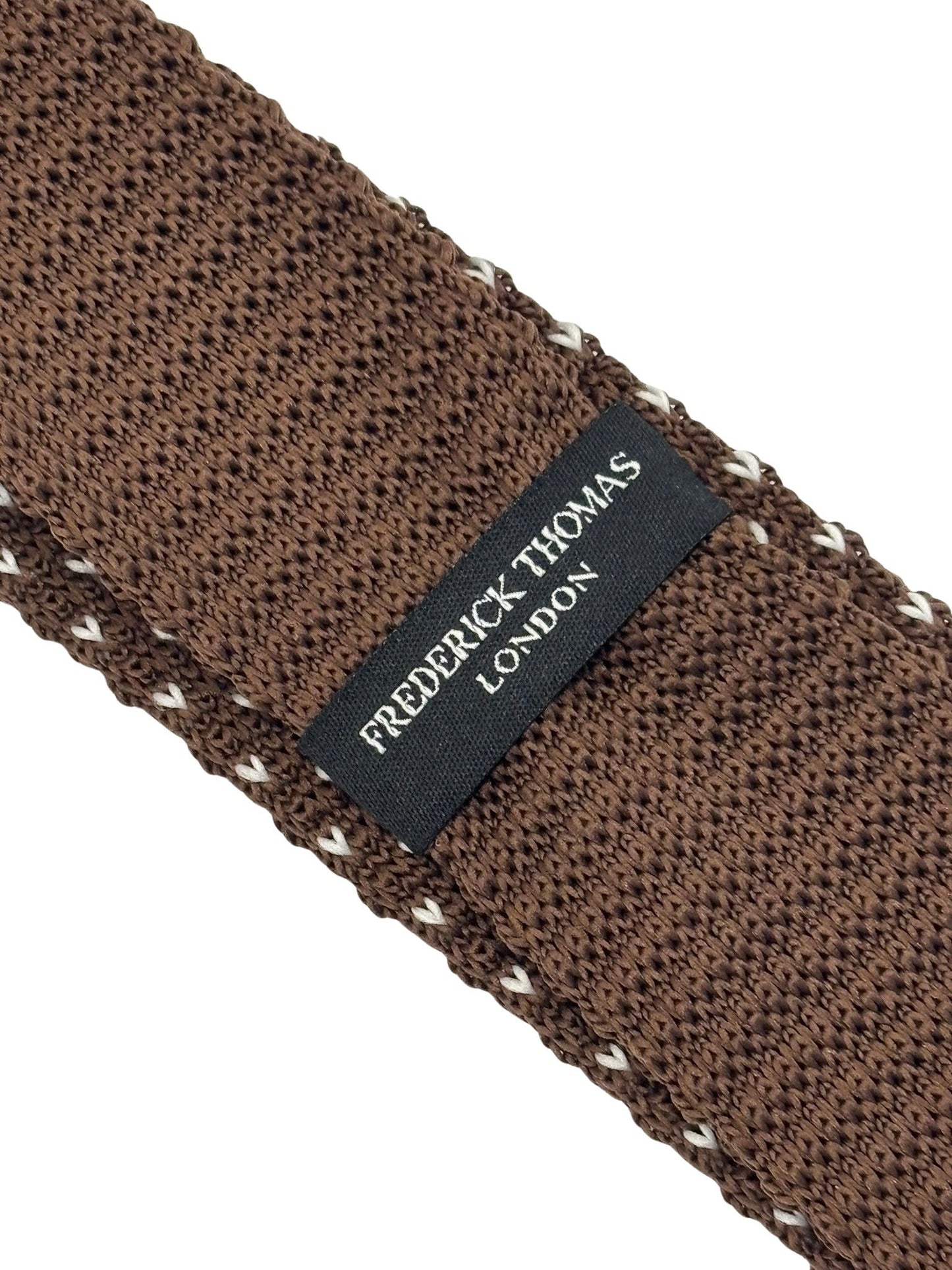 knitted tie in  chocolate brown with white pin spots