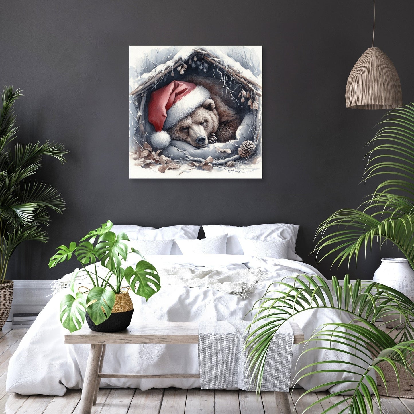Slumbering Santa Bear Canvas