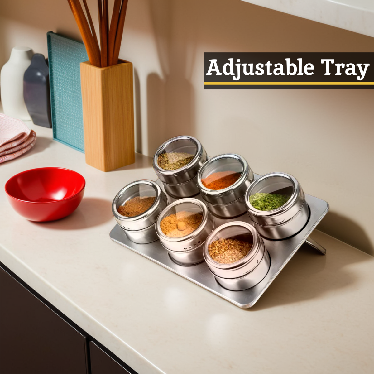 With Oblong Tray | Spice Jars Magnetic Tray