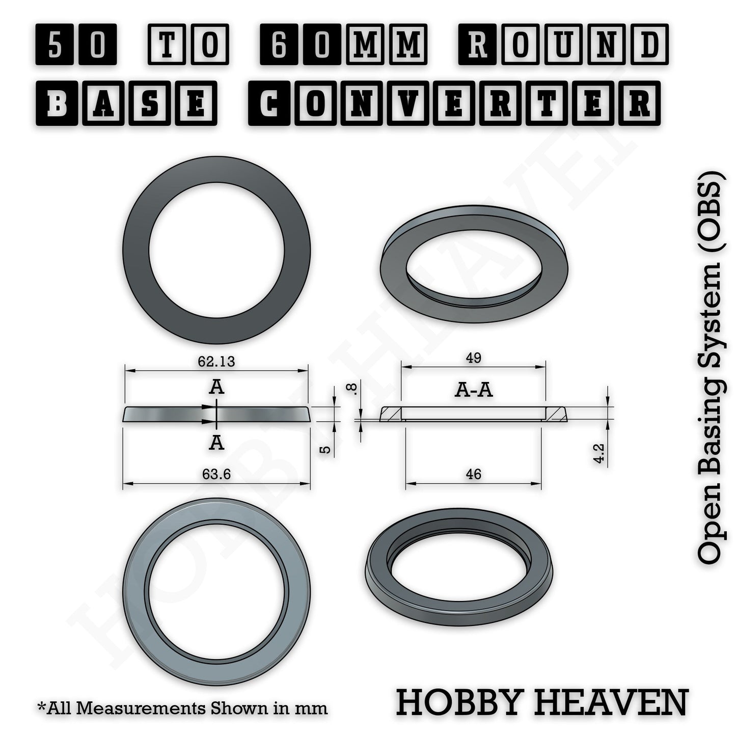 Round to Round Base Converters 3D Print Full Range
