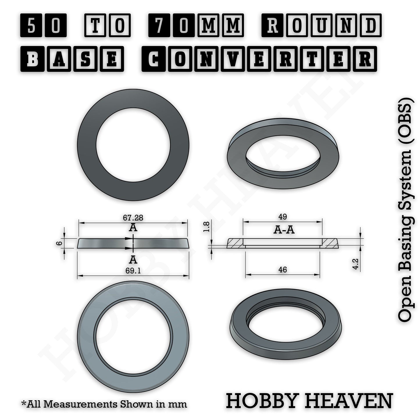 Round to Round Base Converters 3D Print Full Range