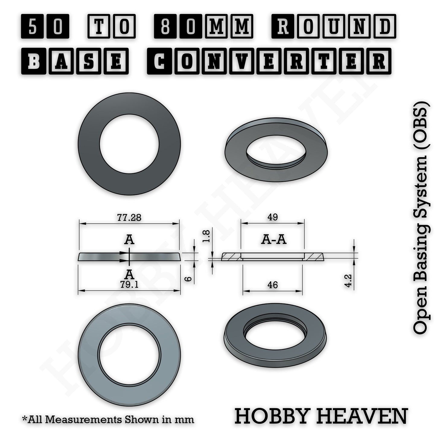 Round to Round Base Converters 3D Print Full Range