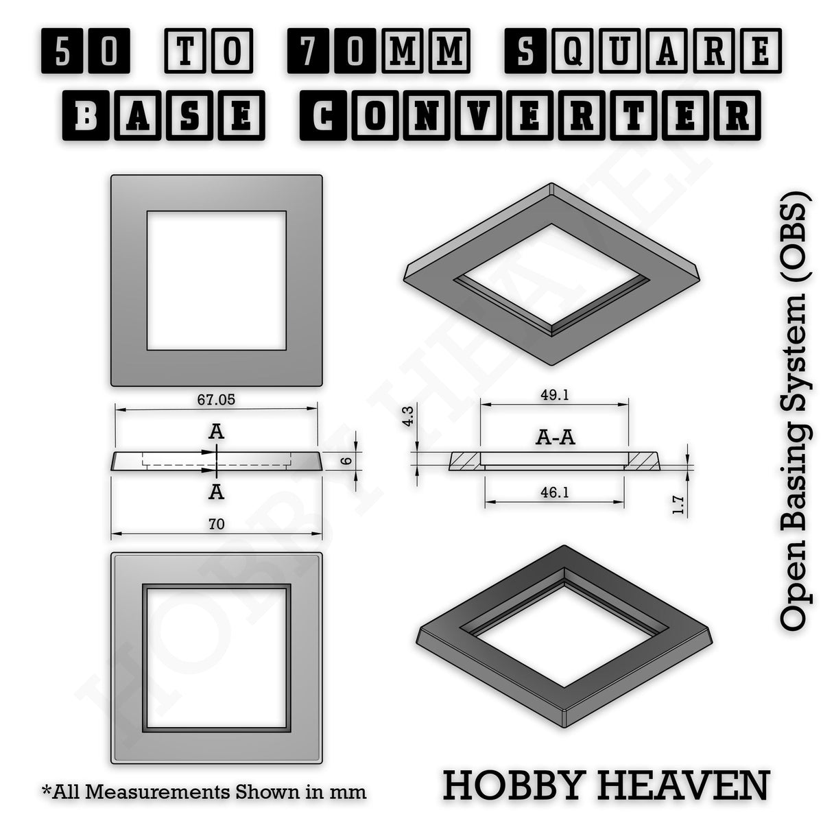 Square to Square Base Converters 3D Print Full Range