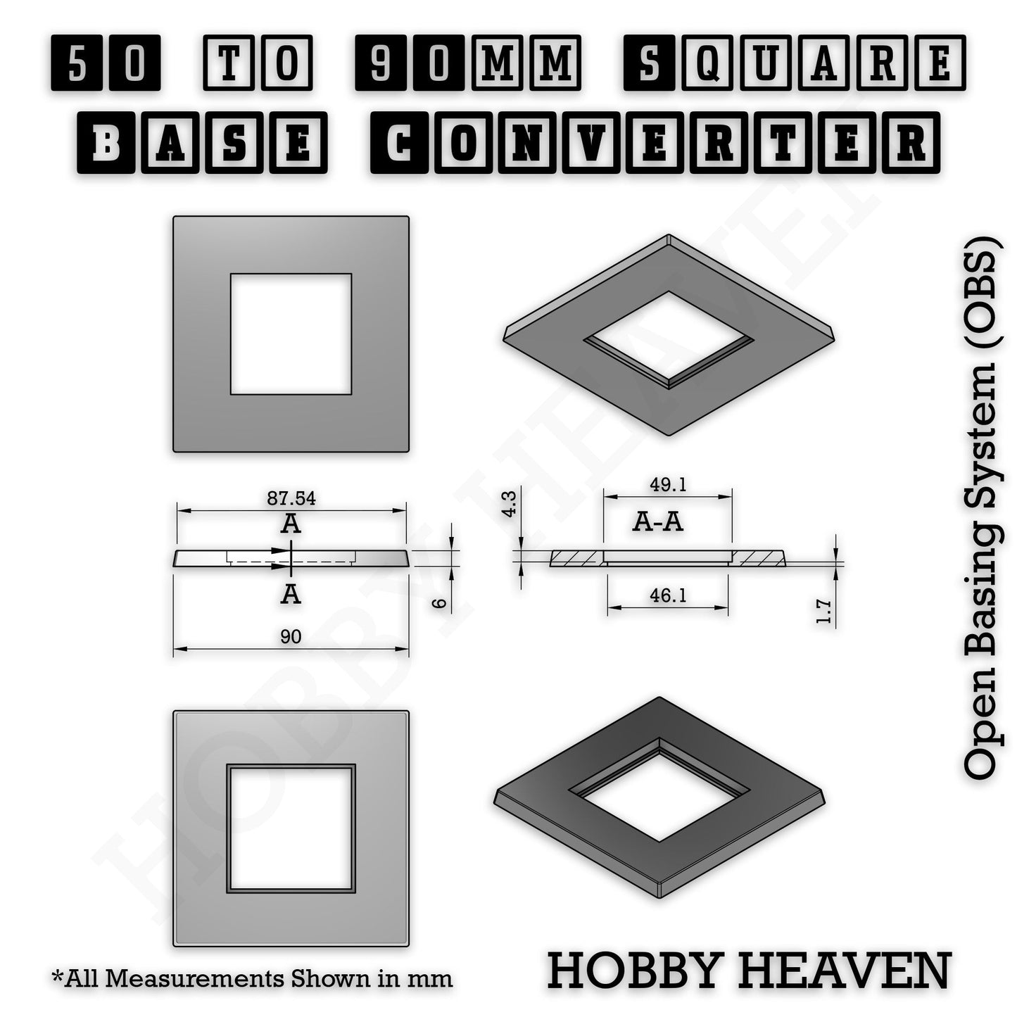 Square to Square Base Converters 3D Print Full Range