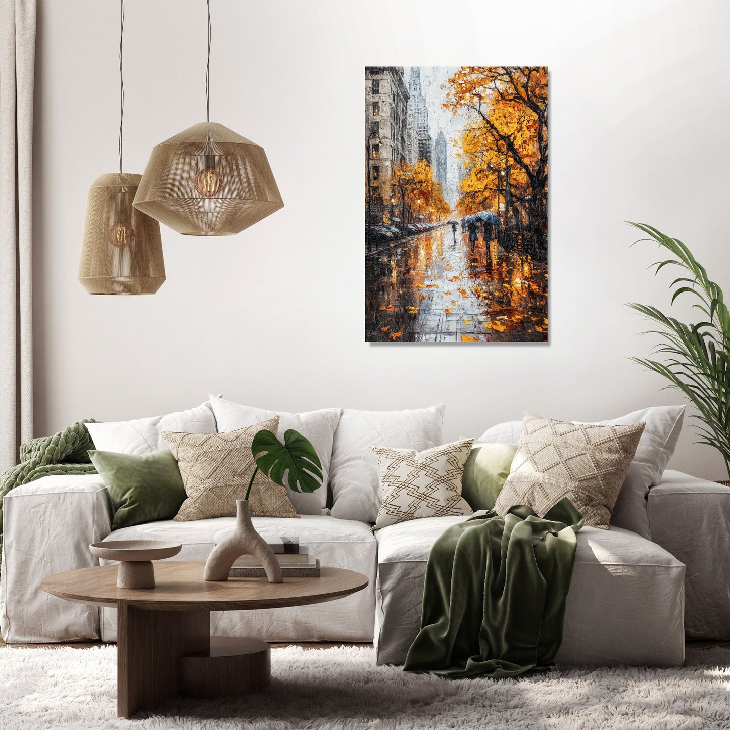 Autumn Rain City Canvas