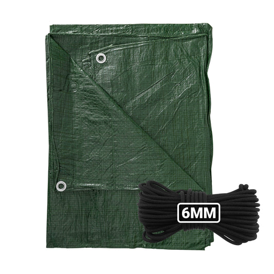 Green S-Grade Tarpaulin with 10 Metres of 6mm Bungee Rope