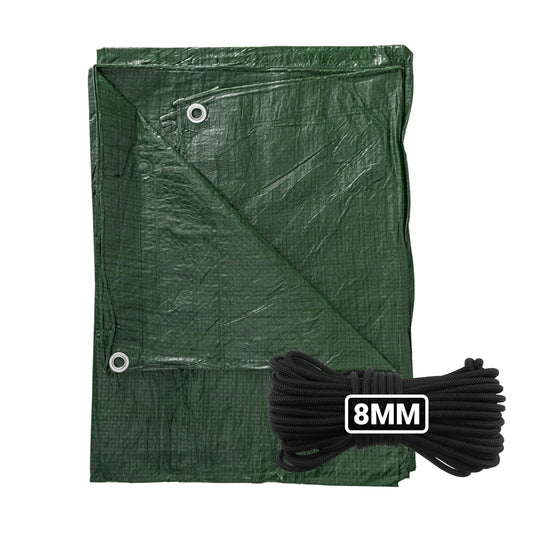 Green S-Grade Tarpaulin with 10 Metres of 8mm Bungee Rope