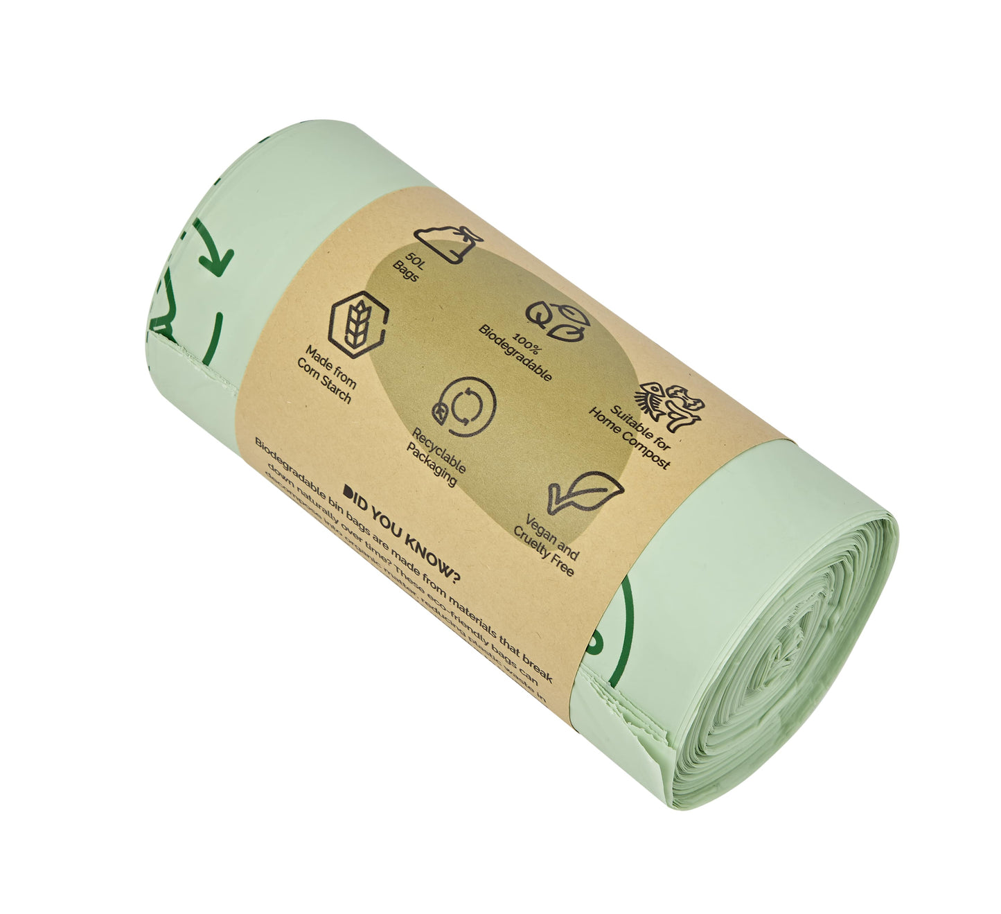 50L Biodegradable Eco Friendly Bin Bags, Eco Waste Disposal - 25 Pack