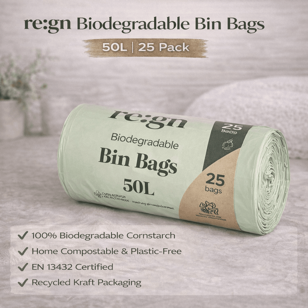 50L Biodegradable Eco Friendly Bin Bags, Eco Waste Disposal - 25 Pack