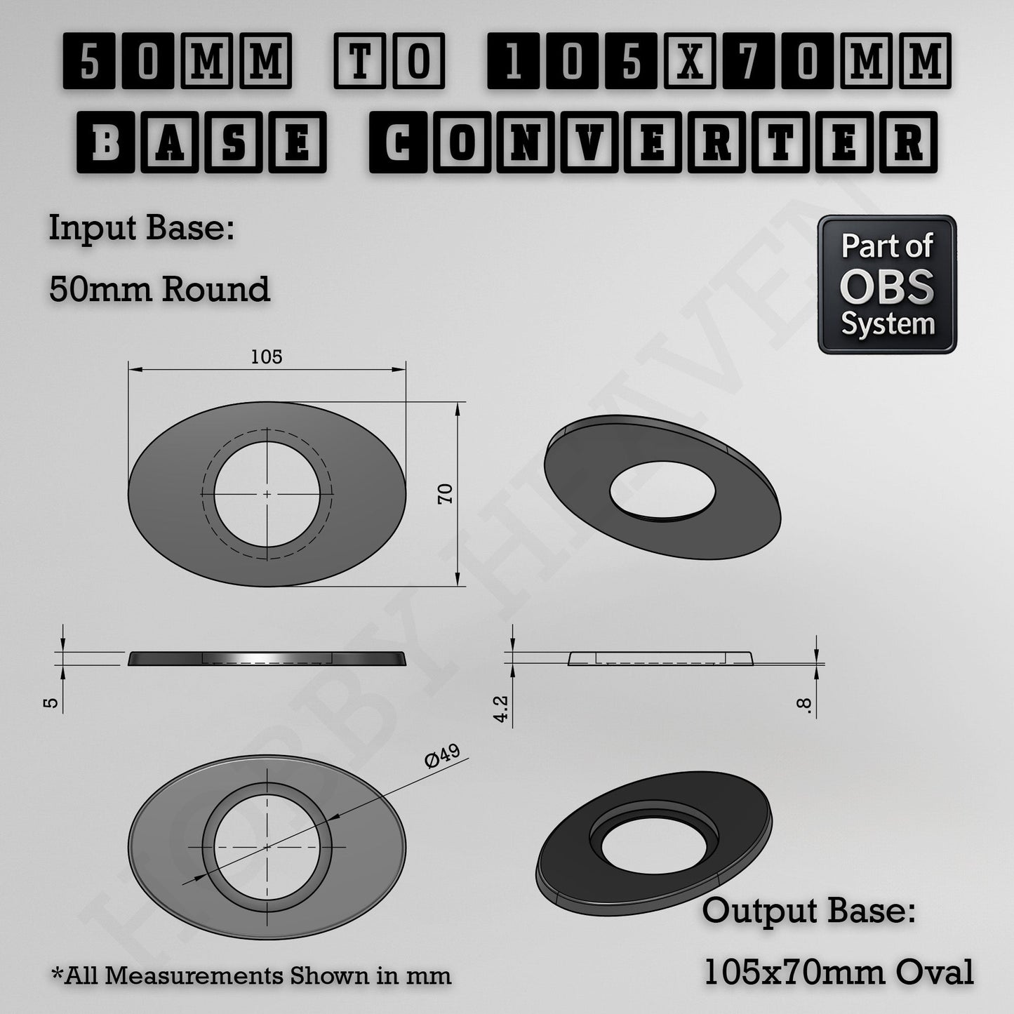 Round To Oval Bases Size Converters 3d Print Full Range