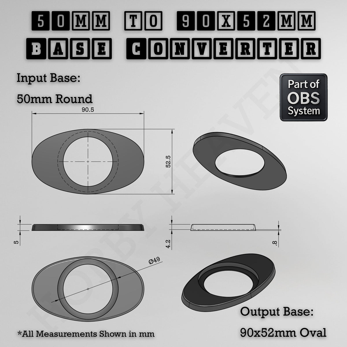 Round To Oval Bases Size Converters 3d Print Full Range