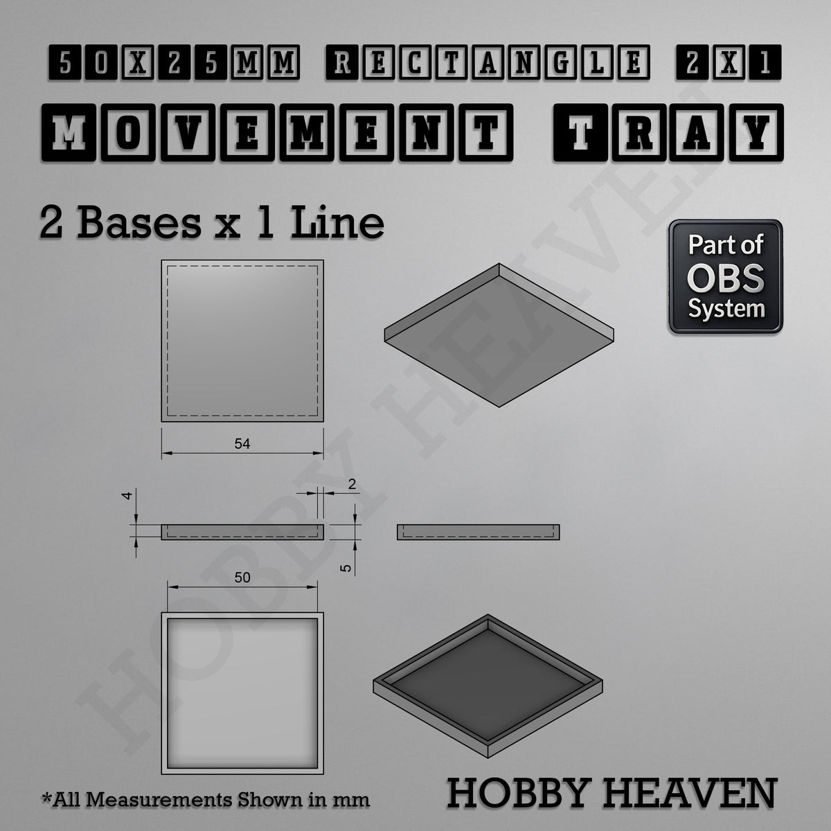 Rectangle Movement Trays | Cavalry & Monsters | 50×25-100×60mm | OBS System