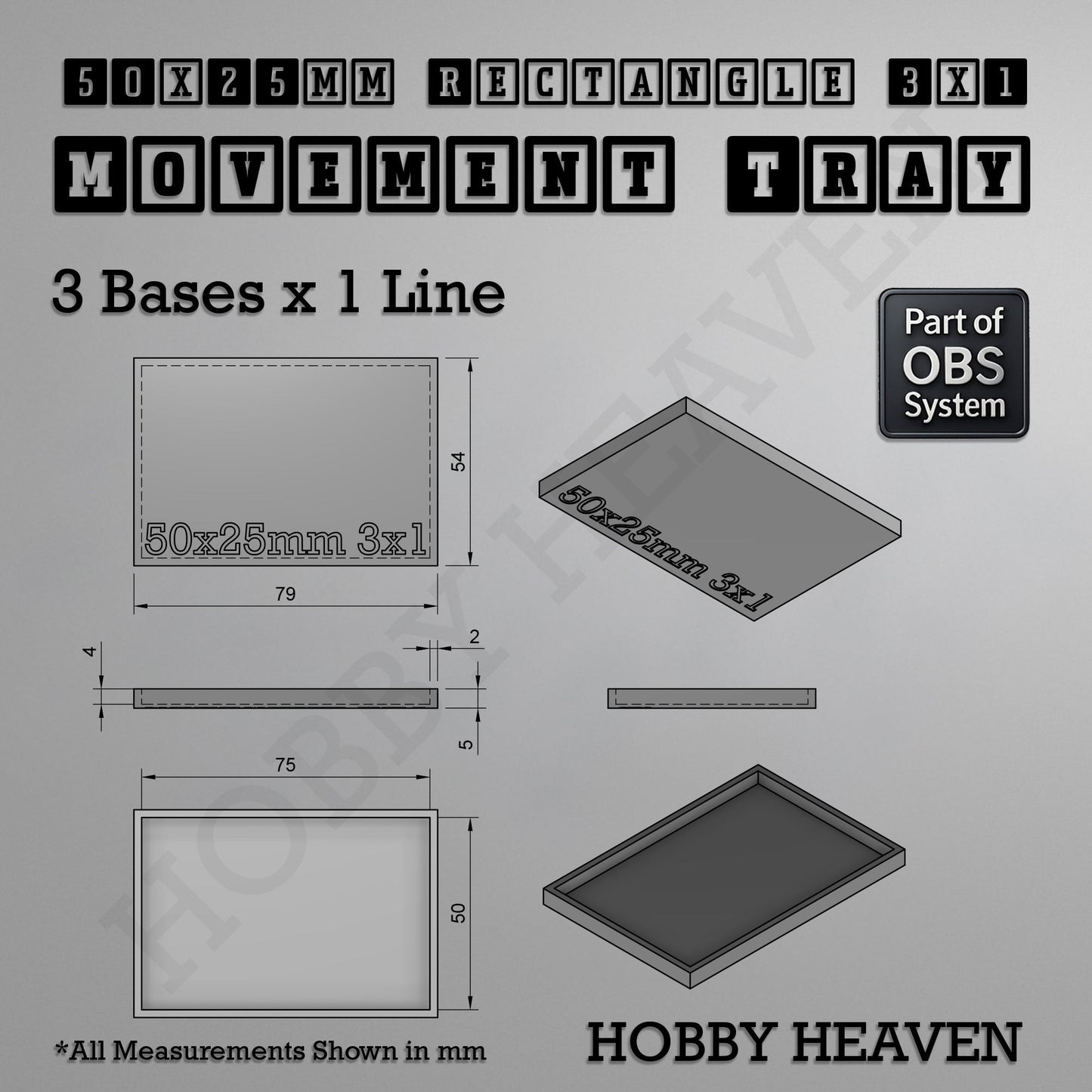 Rectangle Movement Trays | Cavalry & Monsters | 50×25-100×60mm | OBS System