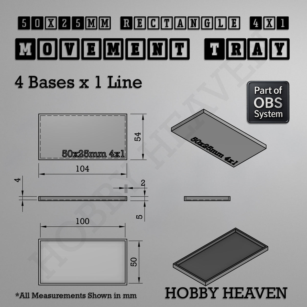 Rectangle Movement Trays | Cavalry & Monsters | 50×25-100×60mm | OBS System