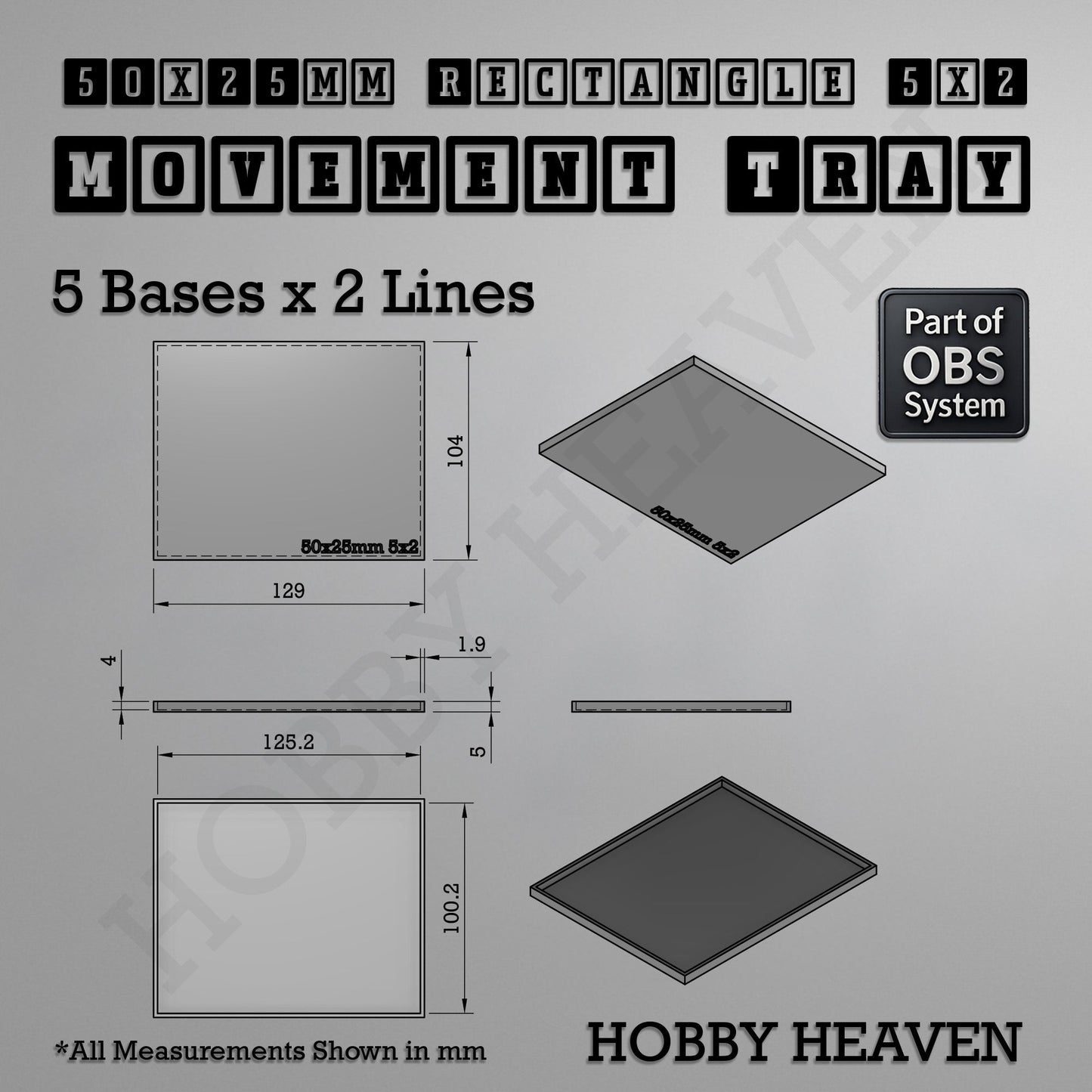 Rectangle Movement Trays | Cavalry & Monsters | 50×25-100×60mm | OBS System