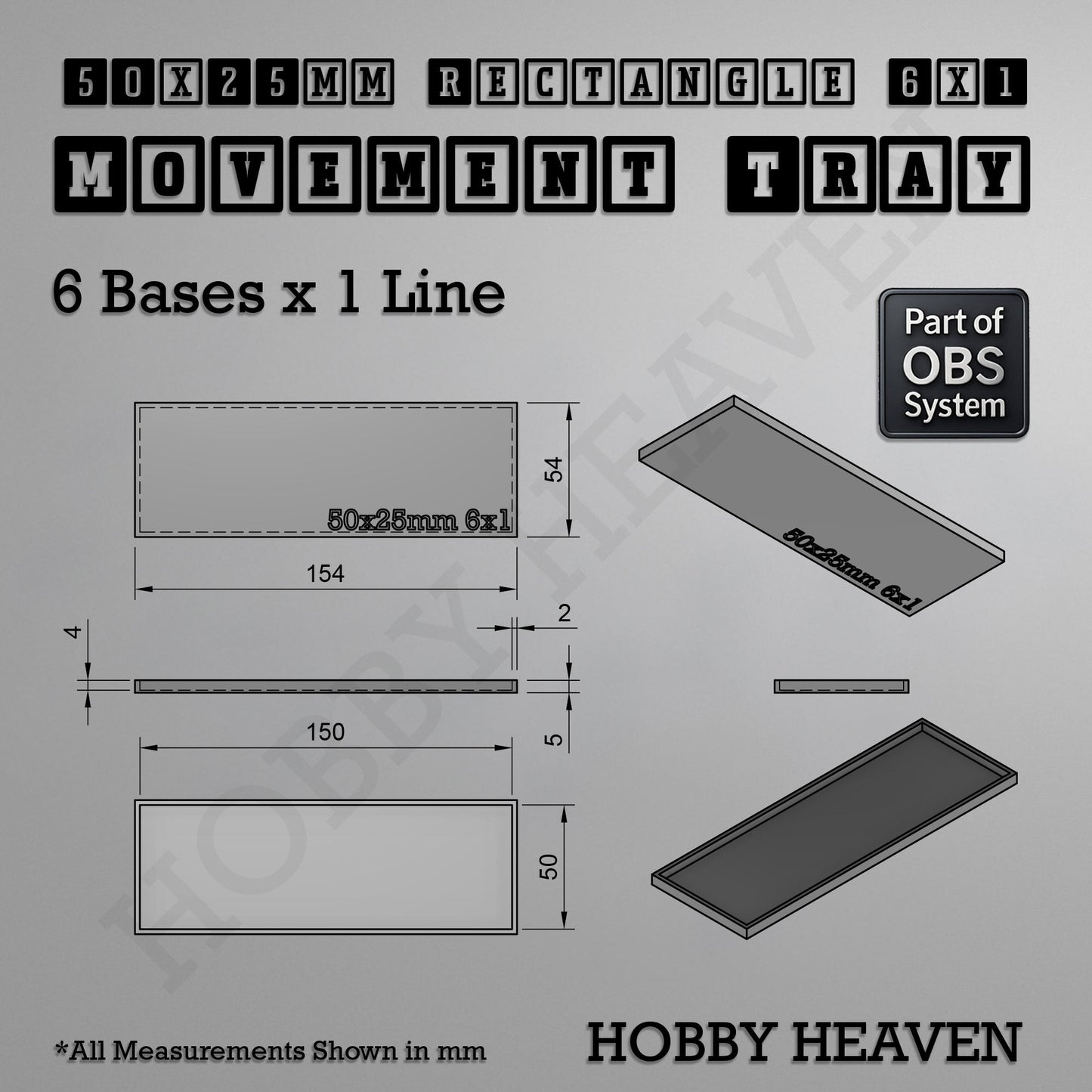 Rectangle Movement Trays | Cavalry & Monsters | 50×25-100×60mm | OBS System