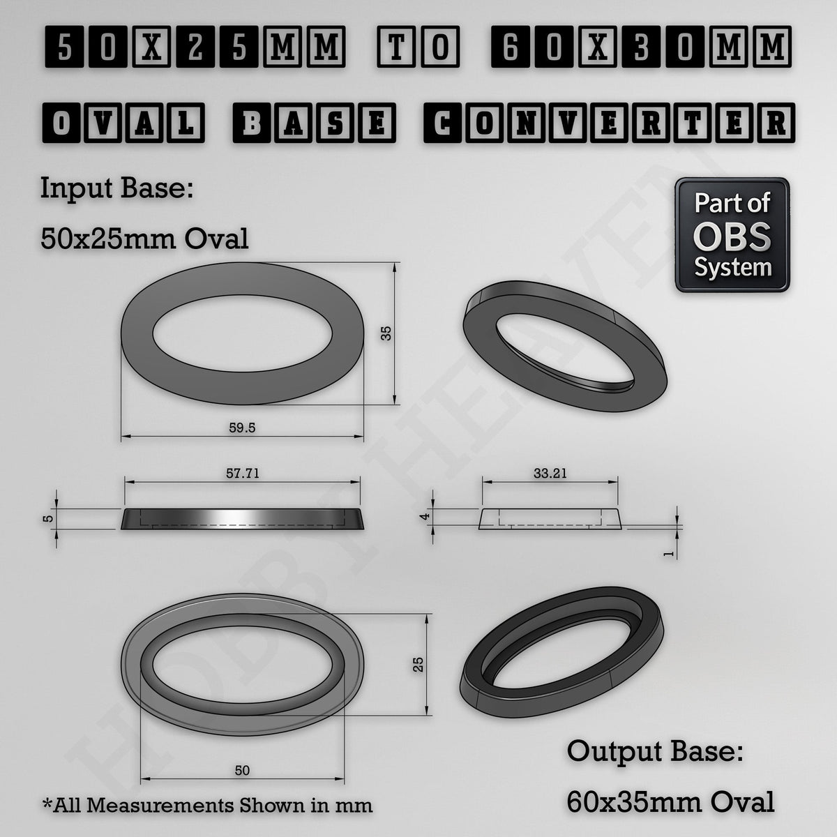 Oval to Oval Bases Size Converters 3D Print Full Range