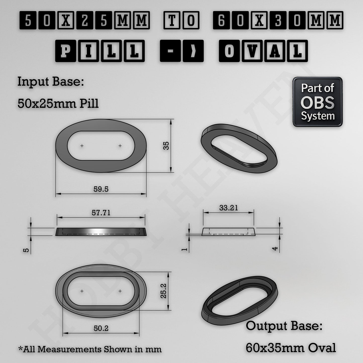 Oval to Oval Bases Size Converters 3D Print Full Range