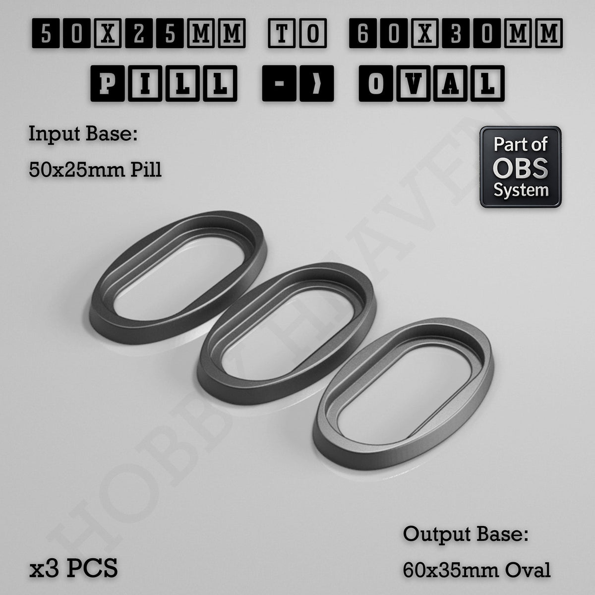 Oval to Oval Bases Size Converters 3D Print Full Range