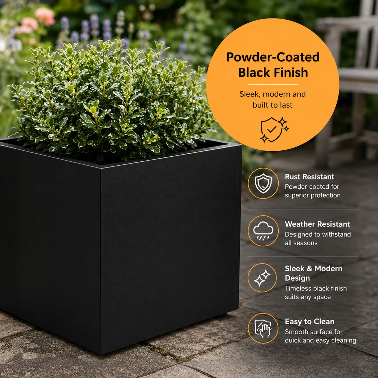 Galvanised Steel Black Cube Metal Planter 50cm x 50cm