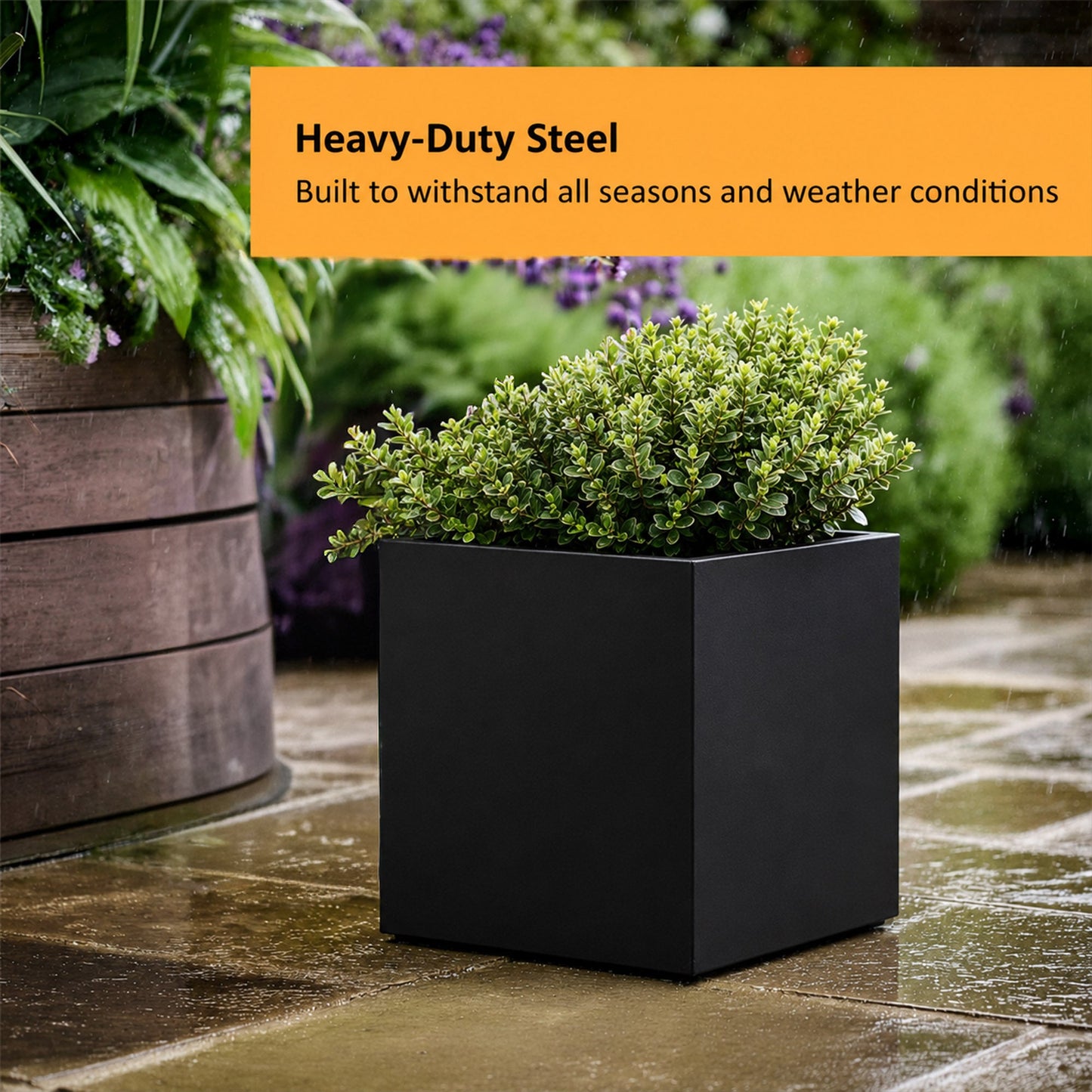 Galvanised Steel Black Cube Metal Planter 50cm x 50cm